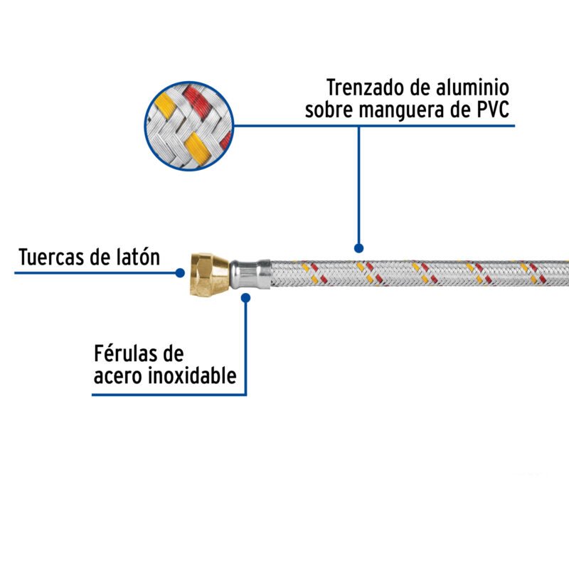 FGA-20PFC1.jpg Código: 24063 Manguera para gas, aluminio, 3/8', 200 cm, Foset Basic FGA-20P