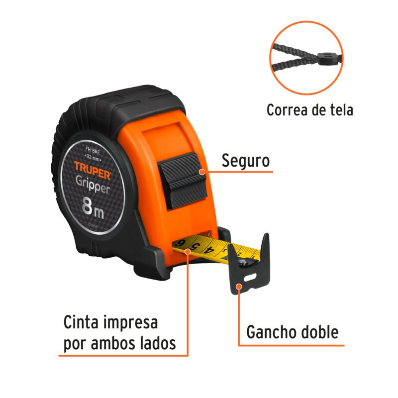 FH-8MEFC1.jpg Código: 15389 Flexómetro contra impactos 8 m cinta 25 mm grad. métrica FH-8ME