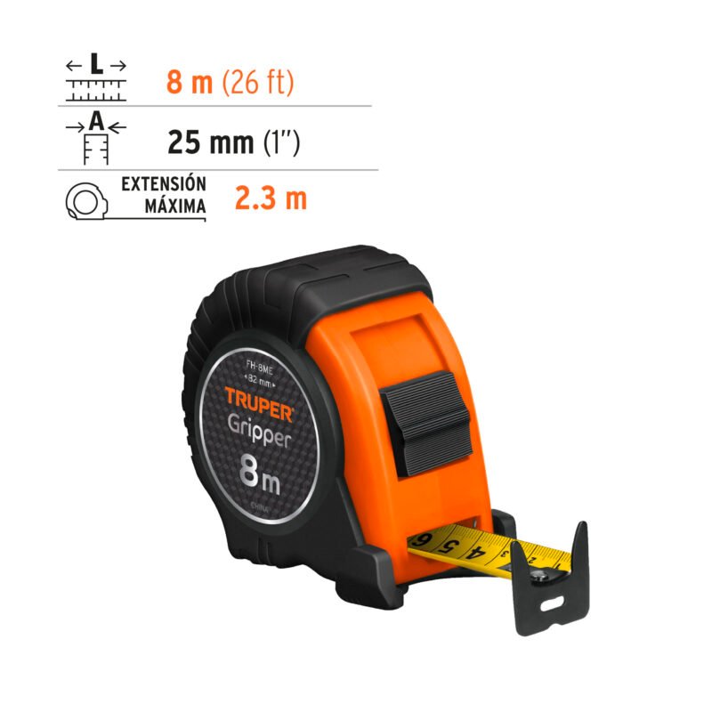 FH-8MEFC2.jpg Código: 15389 Flexómetro contra impactos 8 m cinta 25 mm grad. métrica FH-8ME