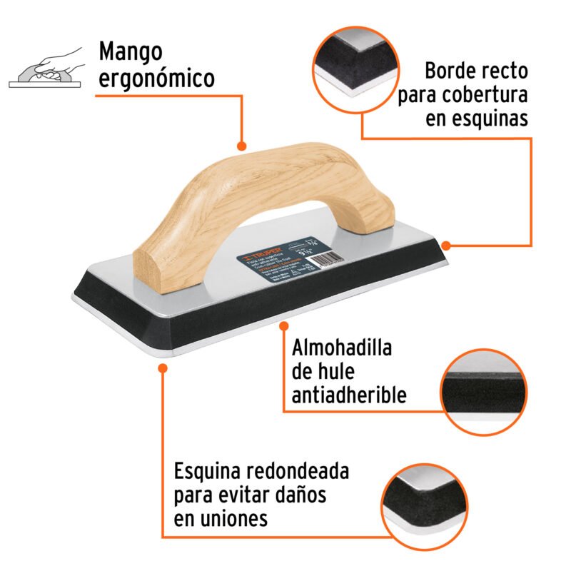 FL-10XFC1.jpg Código: 15428 Flota de hule 9-1/2', espesor 5/8',acabado extraliso, TRUPER FL-10X