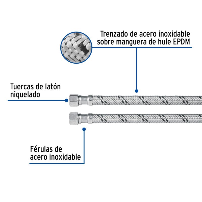 FLA-30XLFC1.jpg Código: 45488 Manguera lavabo/fregadero, acero inox, 1/2' x 3/8', 30 cm FLA-30XL
