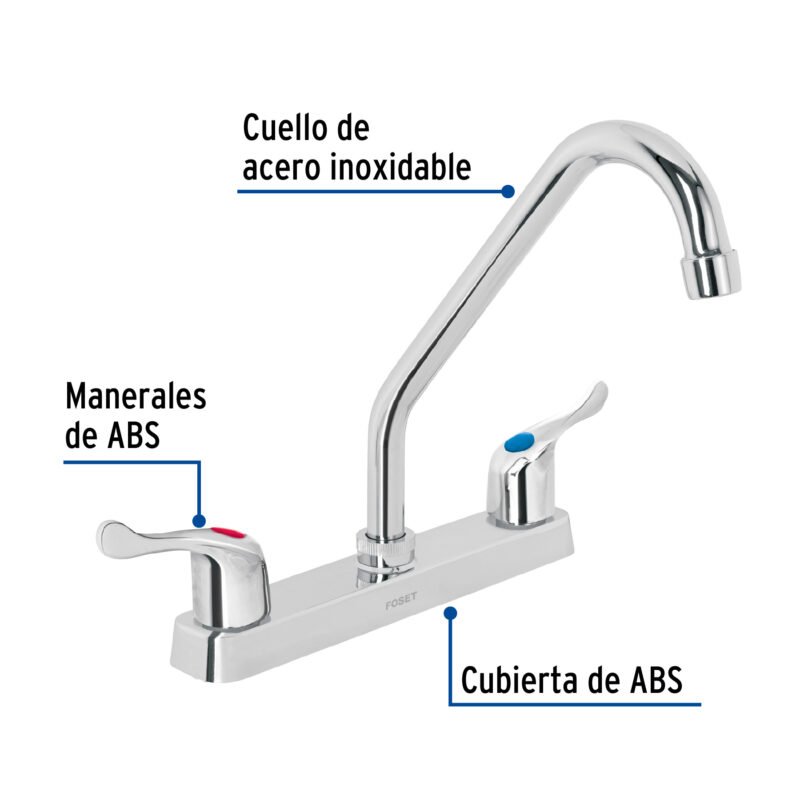 Código: 45515 Mezcladora 8' fregadero, ABS, cuello largo, palanca, BASIC FP-318P
