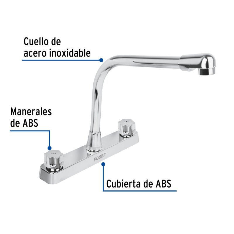 FP-319FC1.jpg Código: 45517 Mezcladora 8' fregadero, ABS, cuello cobra, hexagonal, BASIC FP-319