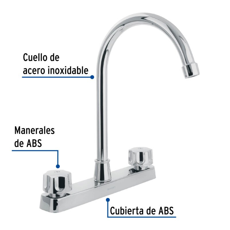 Código: 48193 Mezcladora 8' fregadero, ABS, cuello curvo, hexagonal, BASIC FP-320