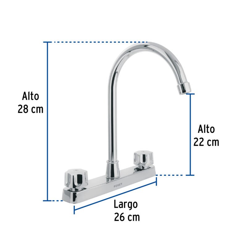 Código: 48193 Mezcladora 8' fregadero, ABS, cuello curvo, hexagonal, BASIC FP-320