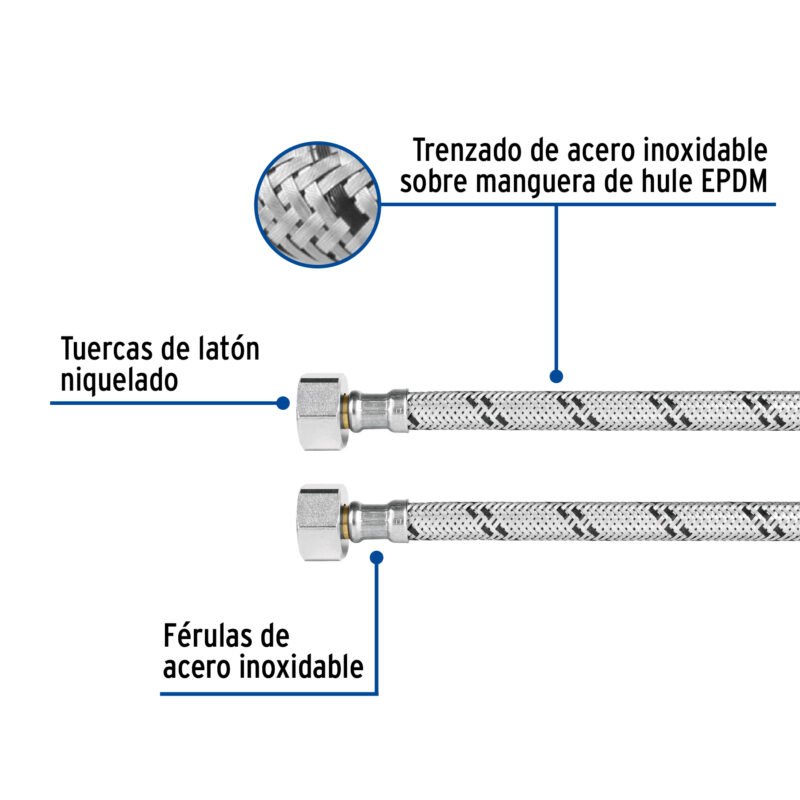 FWC-40XLFC1.jpg Código: 45502 Manguera p/WC, acero inox, 3/8'x7/8', 40cm, latón/latón FWC-40XL