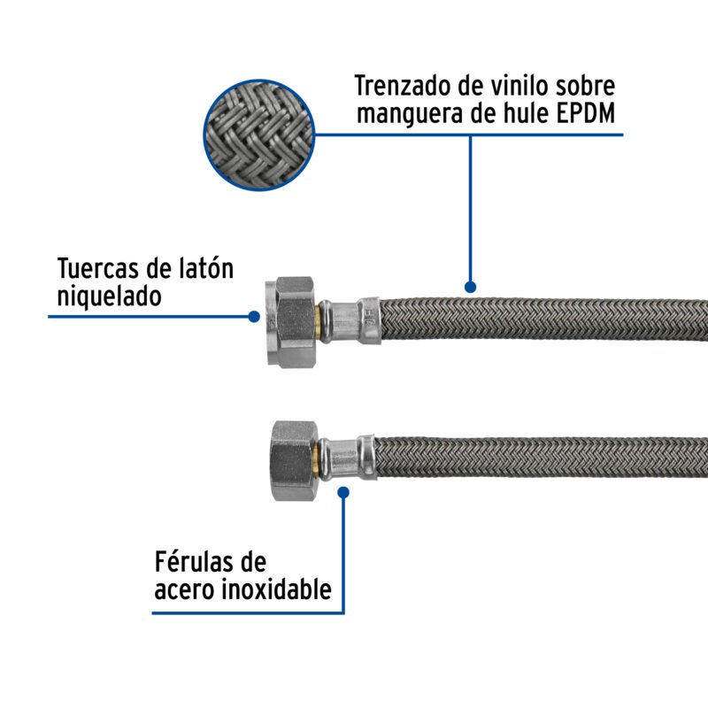 FWC-50VFC1.jpg Código: 49530 Manguera p/WC, vinilo gris, 1/2' x 7/8', 50 cm FWC-50V