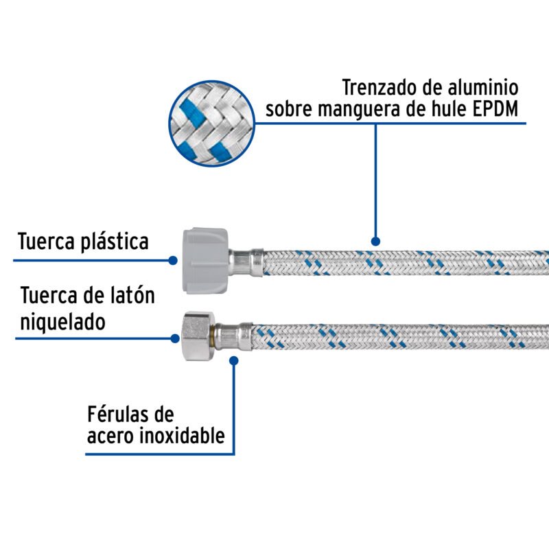 FWC-P35FC1.jpg Código: 49511 Manguera p/WC, aluminio, 1/2' x 7/8', 35 cm, plástico/latón FWC-P35