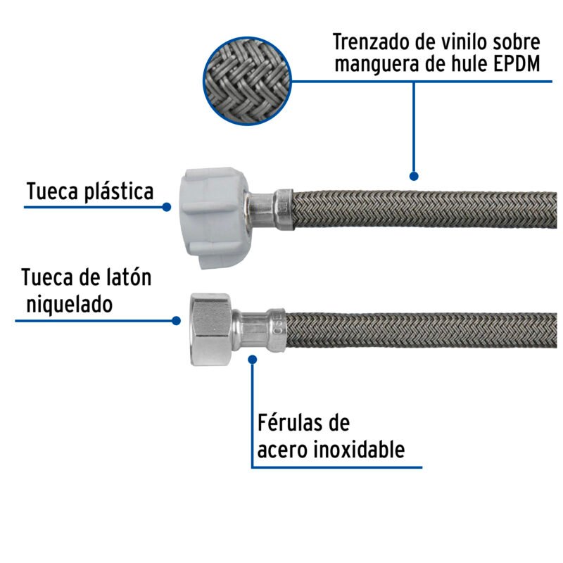 FWC-P50VFC1.jpg Código: 49523 Manguera p/WC, vinilo gris, 1/2'x7/8', 50cm, plástico/latón FWC-P50V