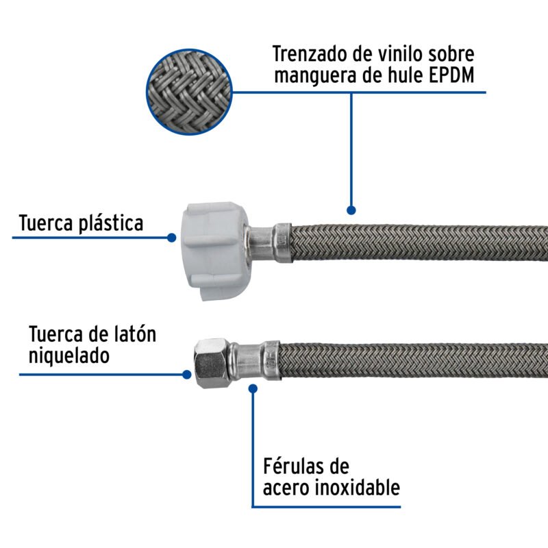 FWC-P50VLFC1.jpg Código: 45505 Manguera p/WC, vinilo gris, 3/8'x7/8' , 50cm, plástico/latón FWC-P50VL