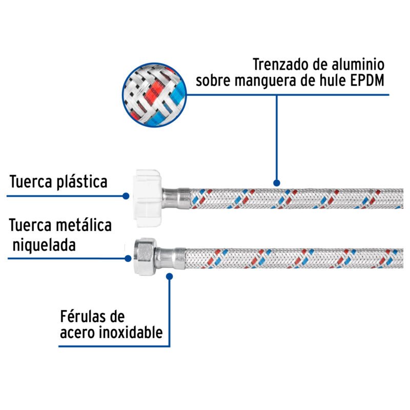 FWC-P60PFC1.jpg Código: 49594 Manguera p/WC, aluminio, 1/2'x7/8', 60cm, plást/metal, Basic FWC-P60P