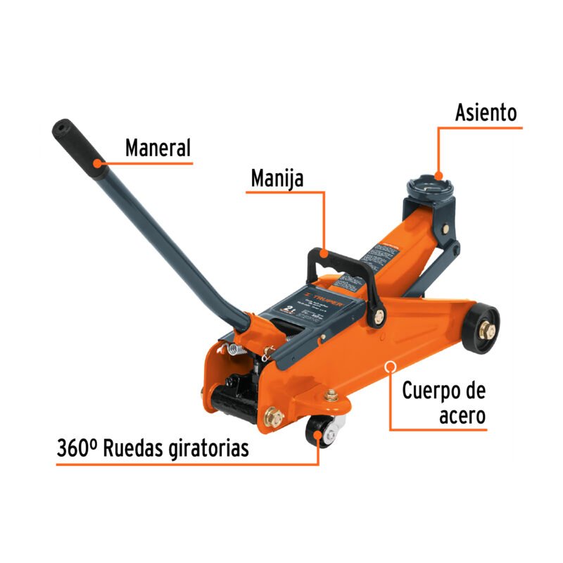 Código: 14826 Gato hidráulico de patín 2t, 50 movimientos, maletín, Truper GAPA-2M