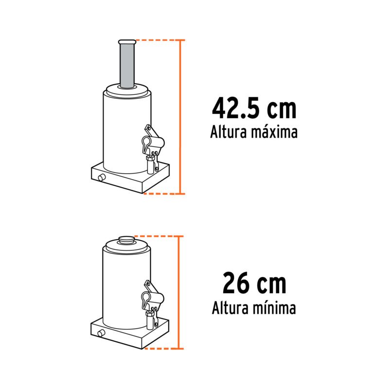 GAT-32FC2.jpg Código: 14819 Gato hidráulico de botella de 32 Ton, Truper GAT-32