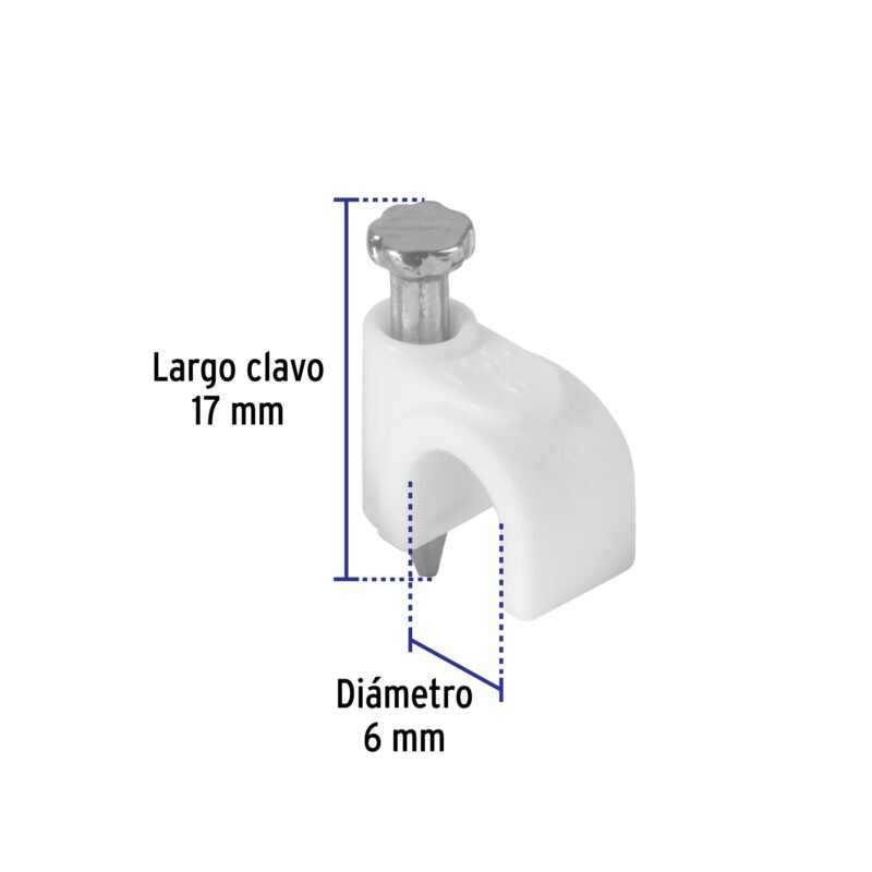 Código: 43041 Bolsa con 500 grapas blancas de 6 mm para cable redondo GCU-6BG