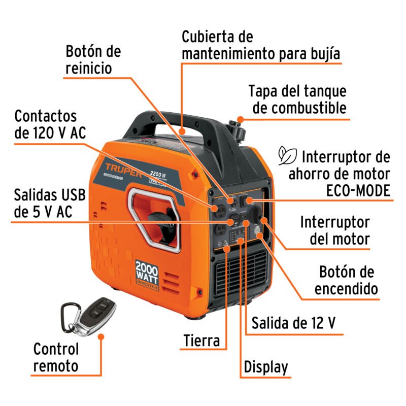 GEN-201FC1.jpg Código: 103279 Generador silencioso inverter 2.2kW, 80 cc, enc. electrónico GEN-201