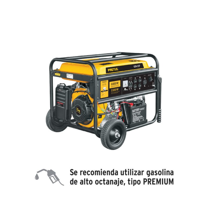 GEN-55P.jpg Código: 26035 Generador portátil 5.5 kW motor a gasolina, PRETUL GEN-55P