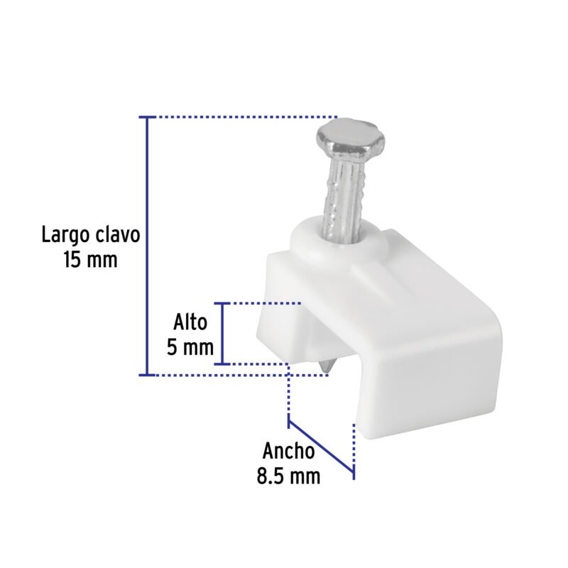GPL-8BGFC2.jpg Código: 43045 Bolsa con 500 grapas blancas de 5 X 8.5 mm para cable plano GPL-8BG