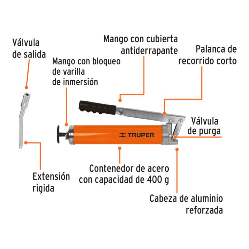 GRAS-13FC1.jpg Código: 14859 Inyectora de grasa 14 oz, 6000 PSI con grip antiderrapante GRAS-13