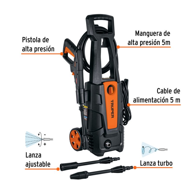 HILA-1800FC1.jpg Código: 101594 Hidrolavadora eléctrica 1800 PSI, Truper HILA-1800