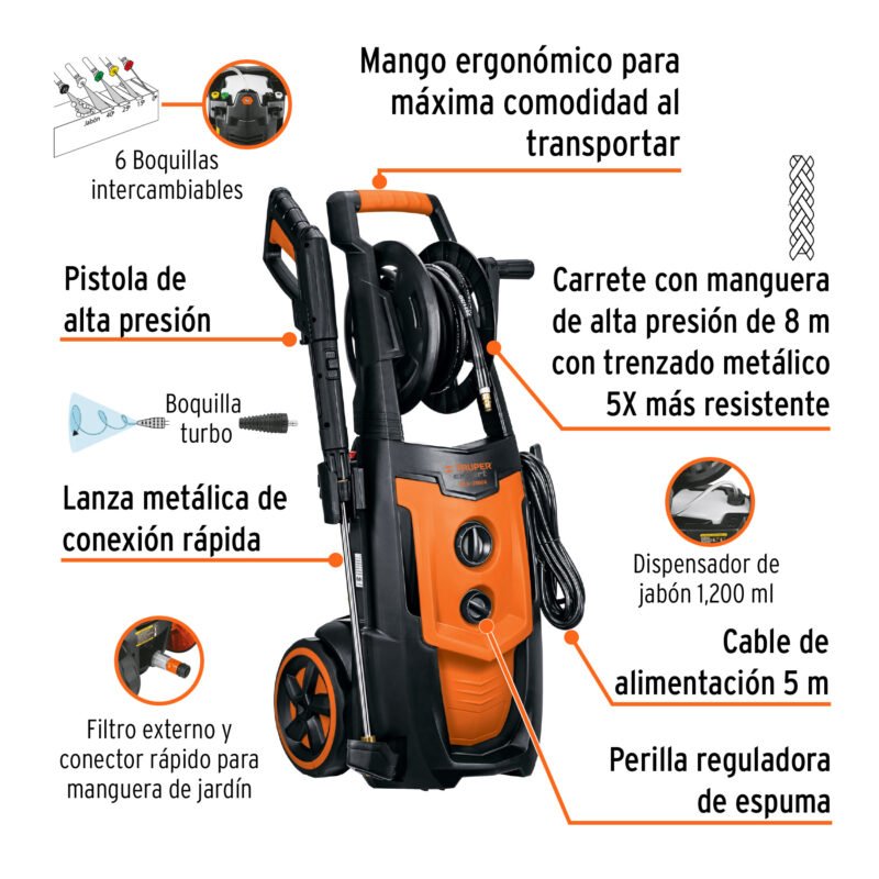 HILA-2000XFC1.jpg Código: 102111 Hidrolavadora eléctrica,2000 PSI, motor de inducción, Expert HILA-2000X