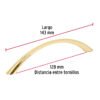 Código: 43825 Jaladera de 128mm, línea Arco, latón brillante JAL-0222