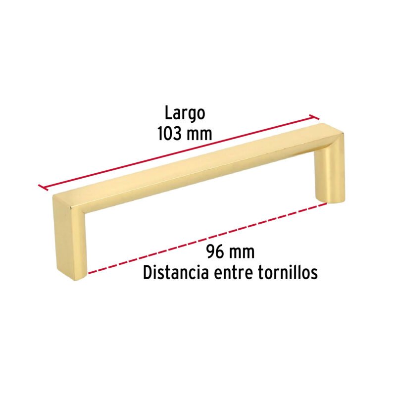 Código: 43906 Jaladera de 96mm, línea Andamio, latón brillante, HERMEX JAL-0921
