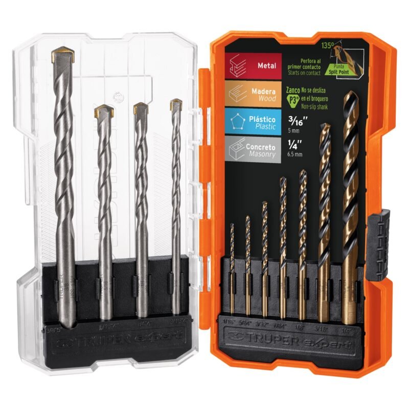 JBAC-11.jpg Código: 11335 Juego de 11 brocas para metal y concreto en estuche, Truper JBAC-11