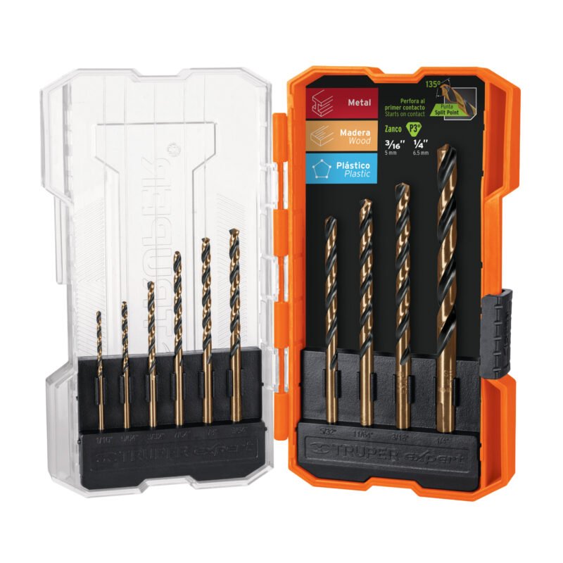 JBAV-10.jpg Código: 11399 Juego de 10 brocas HSS para metal en estuche, Truper Expert JBAV-10