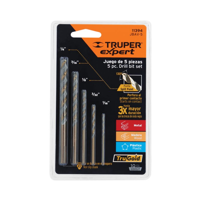 JBAV-5.jpg Código: 11394 Juego de 5 brocas HSS para metal, Truper Expert JBAV-5