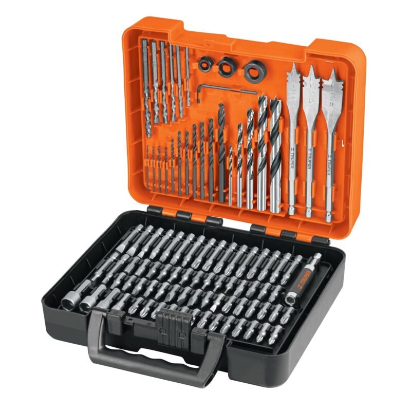 JBPUN-100.jpg Código: 100872 Juego de 100 brocas y puntas en estuche plástico, Truper JBPUN-100