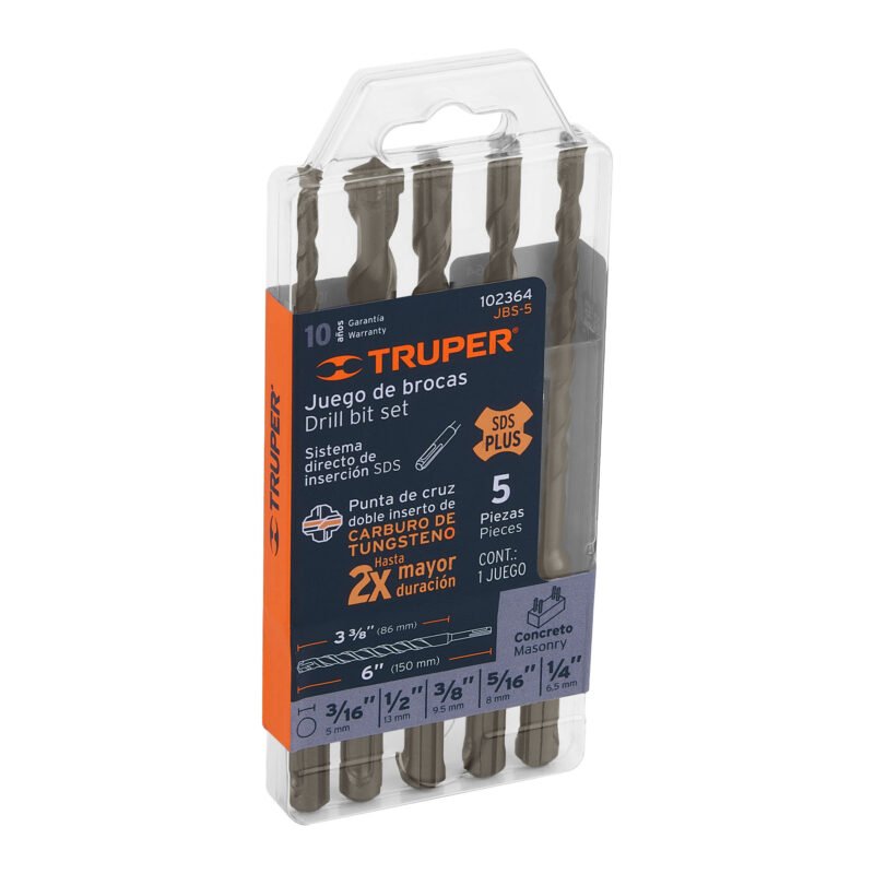 Código: 102364 Juego de 5 brocas para concreto SDS Plus, Truper JBS-5