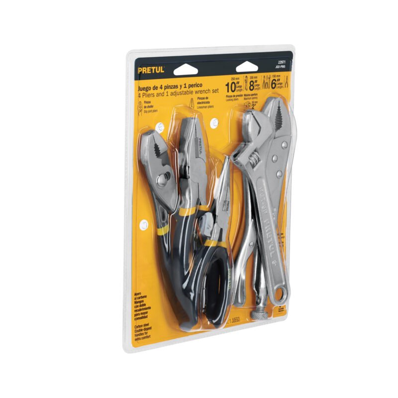 JGO-PIN5.jpg Código: 22971 Juego de 4 pinzas y 1 llave ajustable, Pretul JGO-PIN5
