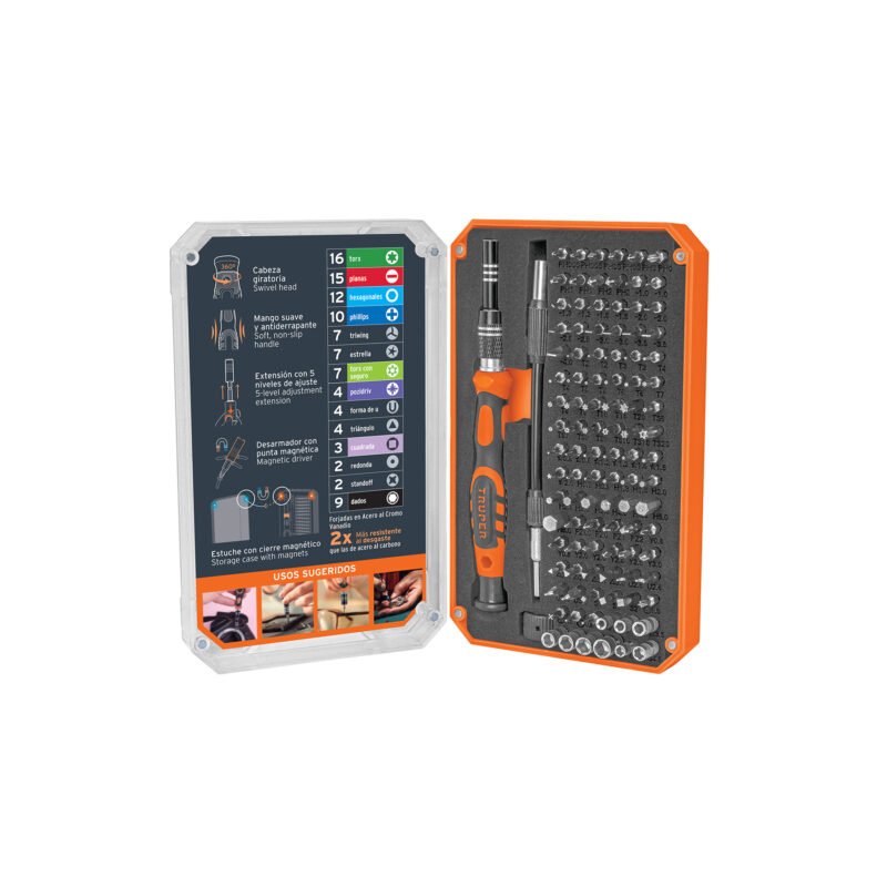 Código: 102398 Desarmador de precisión con 106 puntas intercambiables JOY-106