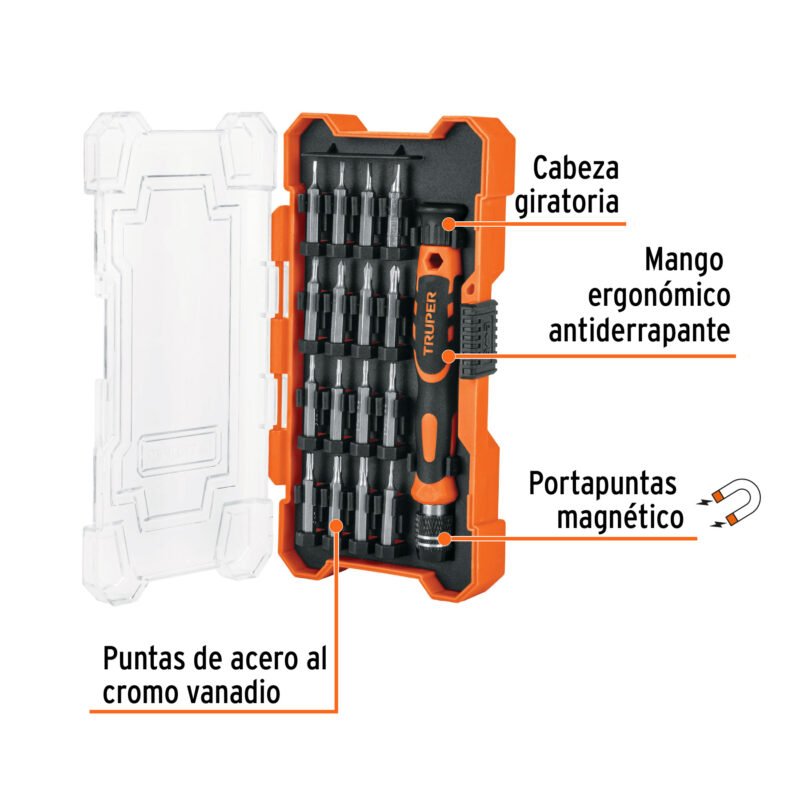 Código: 14159 Desarmador de precisión con 16 puntas intercambiables JOY-17