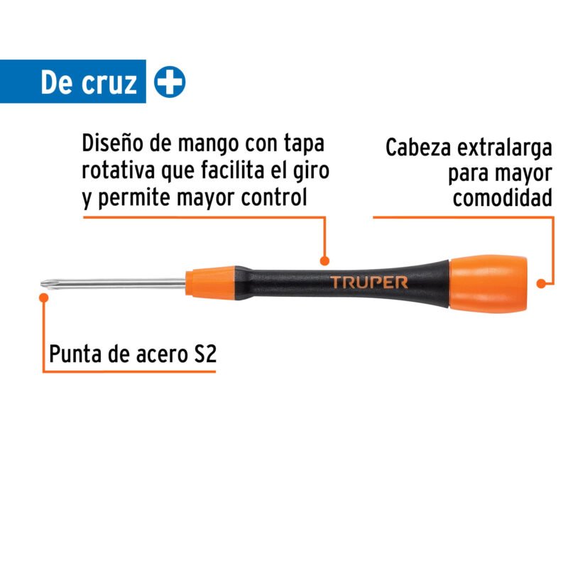 Código: 100680 Desarmador de precisión de cruz PH1 mango ergonómico, Truper JOY-C1