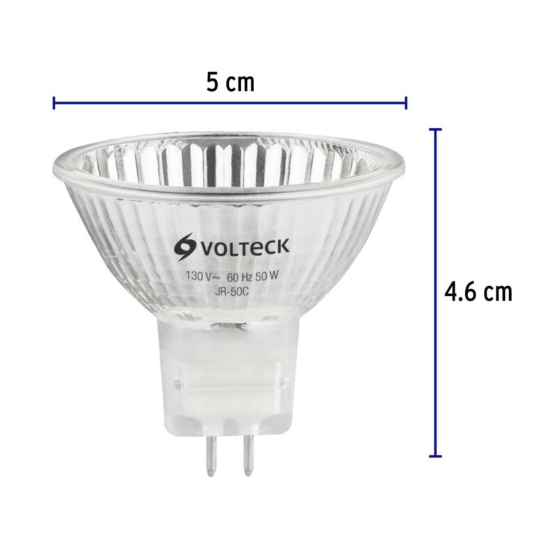 JR-50CFC2.jpg Código: 47254 Lámpara de halógeno transp. 50 W tipo MR16 en caja, Volteck JR-50C