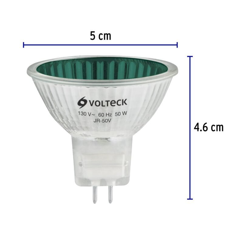 JR-50VFC2.jpg Código: 47257 Lámpara de halógeno verde 50 W tipo MR16 en caja, Volteck JR-50V