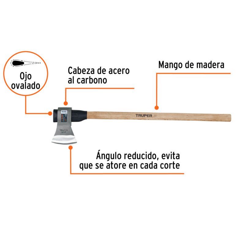 Código: 102969 Hacha labor entera 3 lb, mango de madera 36', TRUPER LE-3MM