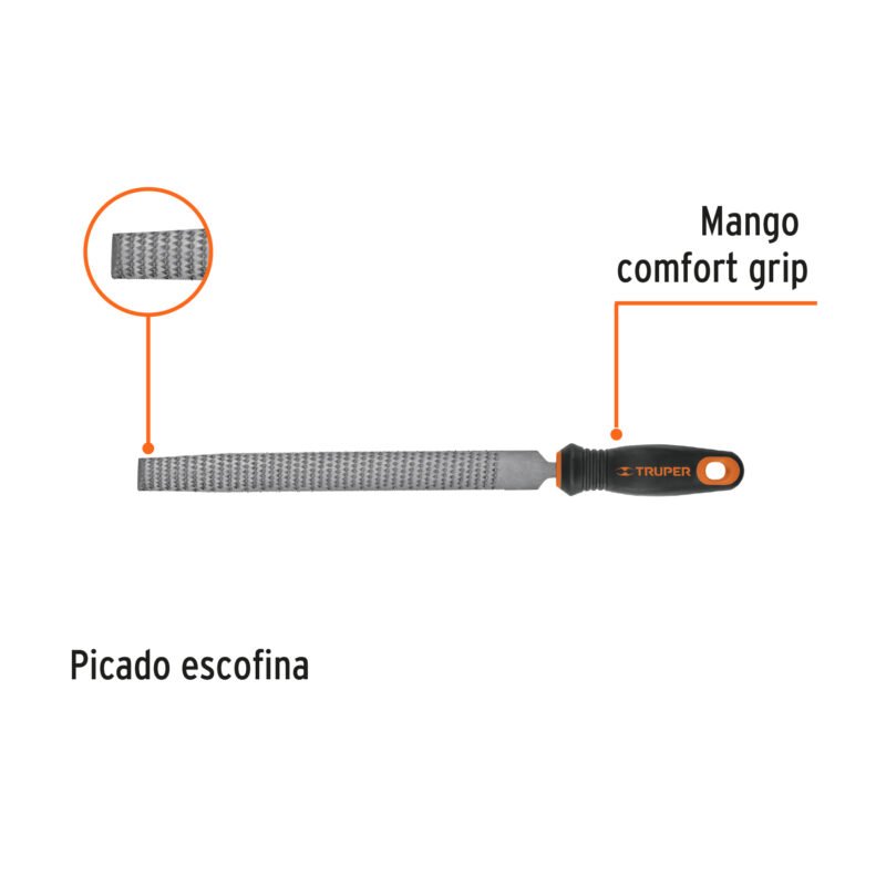 LES-6TFC1.jpg Código: 15319 Lima escofina 6' con mango doble inyección, TRUPER LES-6T
