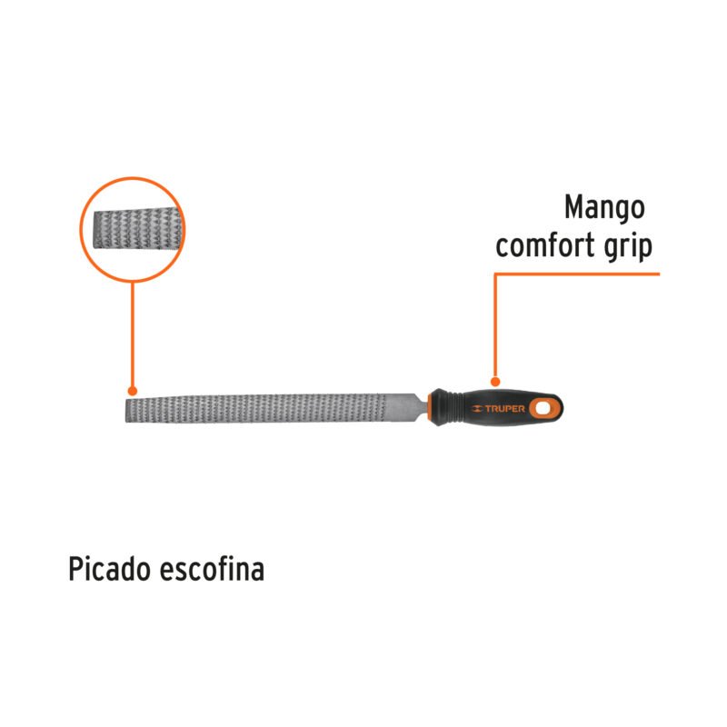 LES-8TFC1.jpg Código: 15321 Lima escofina 8' con mango doble inyección, TRUPER LES-8T
