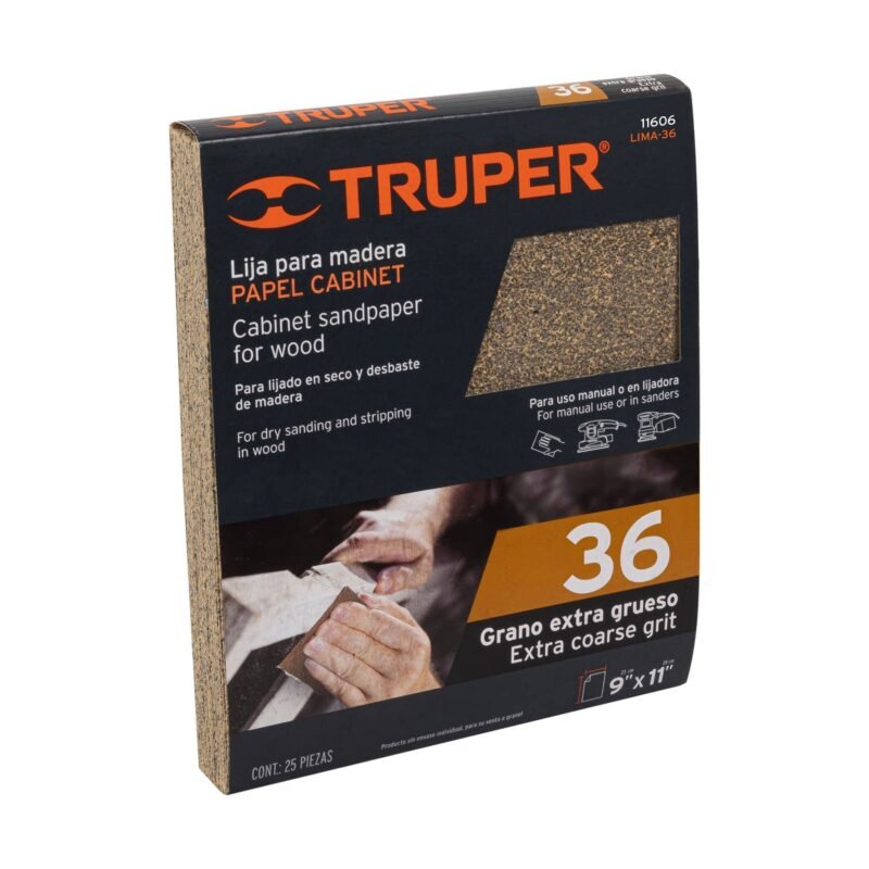 LIMA-36.jpg Código: 11606 Lija para madera papel cabinet, grano 36, Truper LIMA-36