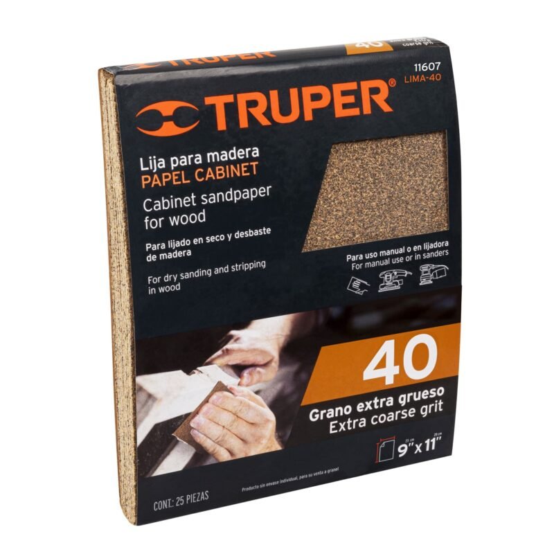 LIMA-40.jpg Código: 11607 Lija para madera papel cabinet, grano 40, Truper LIMA-40