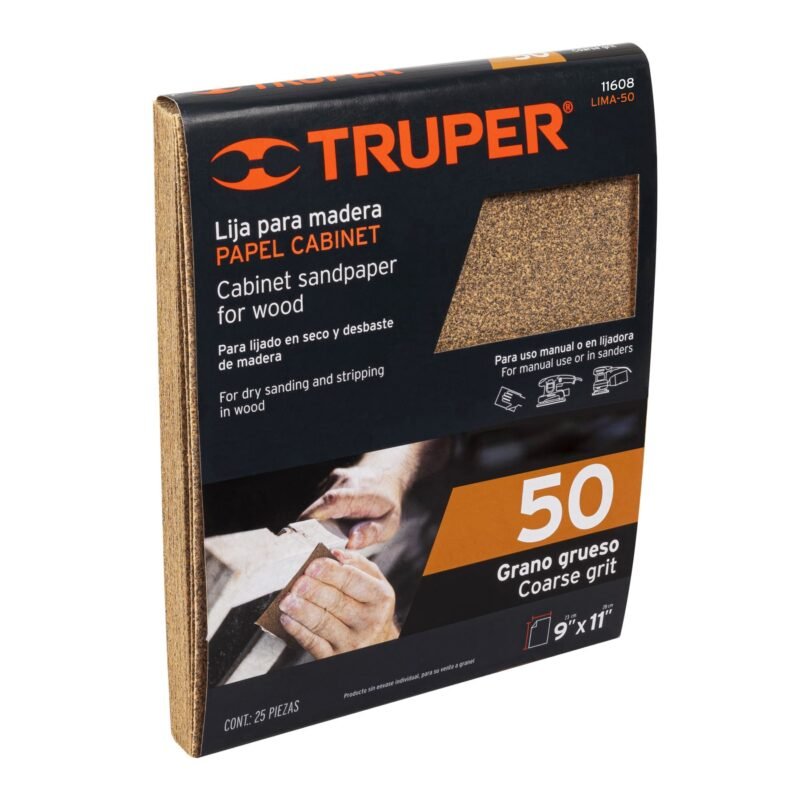 LIMA-50.jpg Código: 11608 Lija para madera papel cabinet, grano 50, Truper LIMA-50