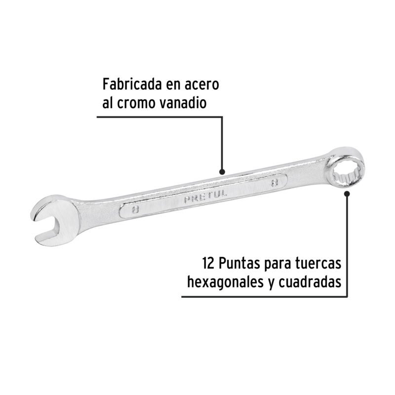 Código: 21902 Llave combinada 8 mm x 120 mm de largo, Pretul LL-2008MP