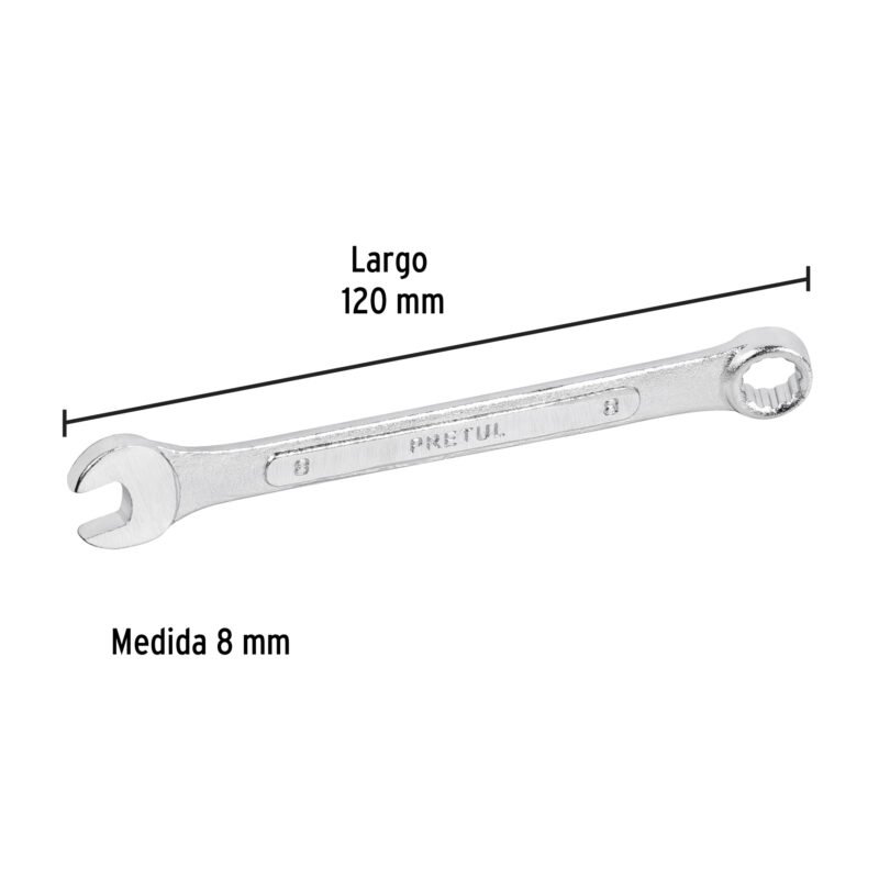 Código: 21902 Llave combinada 8 mm x 120 mm de largo, Pretul LL-2008MP
