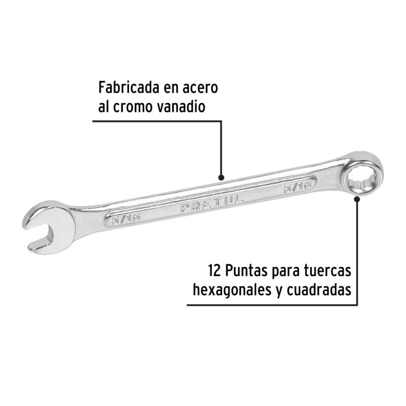Código: 21881 Llave combinada 5/16' x 120 mm de largo, Pretul LL-2010P
