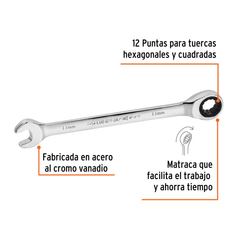 LL-2011MXFC1.jpg Código: 13620 Llave combinada con matraca 11mm x 160 mm largo, Expert LL-2011MX