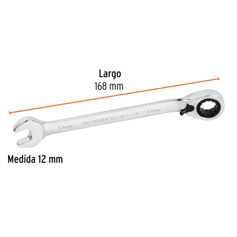 LL-2012MXRFC2.jpg Código: 13668 Llave combinada matraca reversible 12mmx168 mm largo, Expert LL-2012MXR