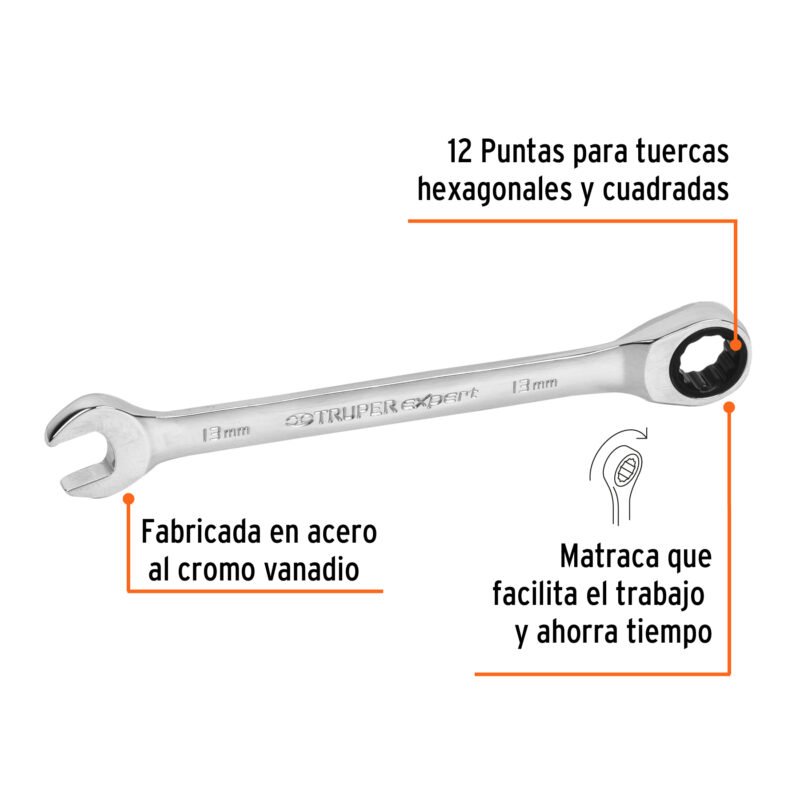 LL-2013MXFC1.jpg Código: 15745 Llave combinada con matraca 13 mm x 174 mm largo, Expert LL-2013MX