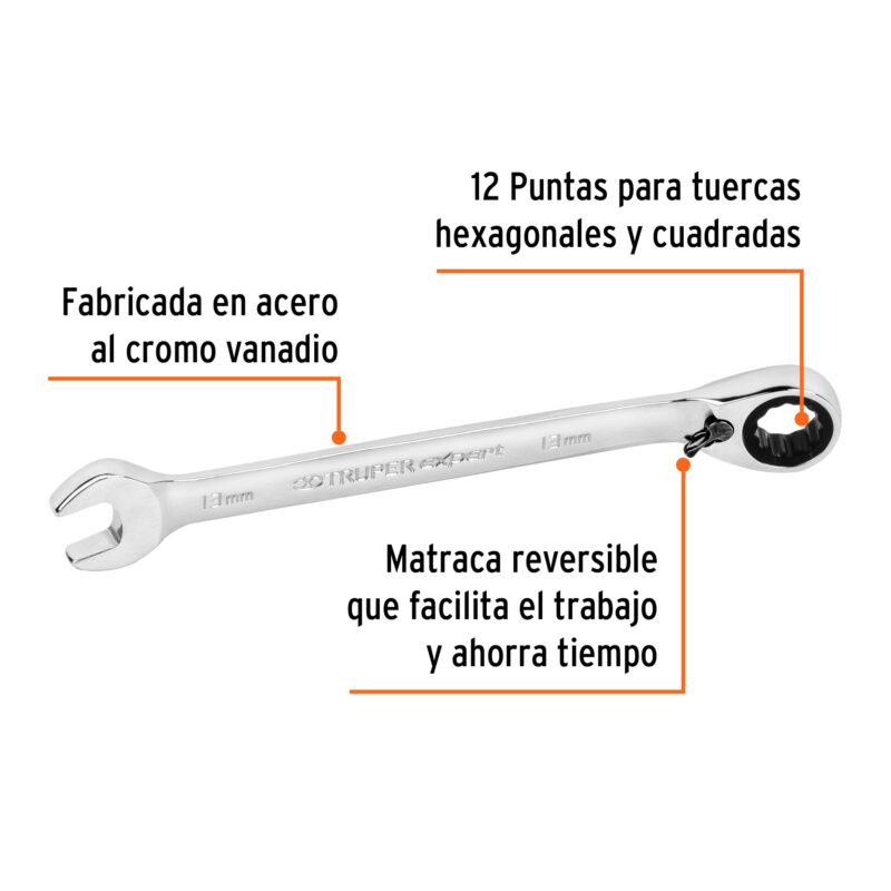 LL-2013MXRFC1.jpg Código: 13692 Llave combinada matraca reversible 13mmx178 mm largo, Expert LL-2013MXR